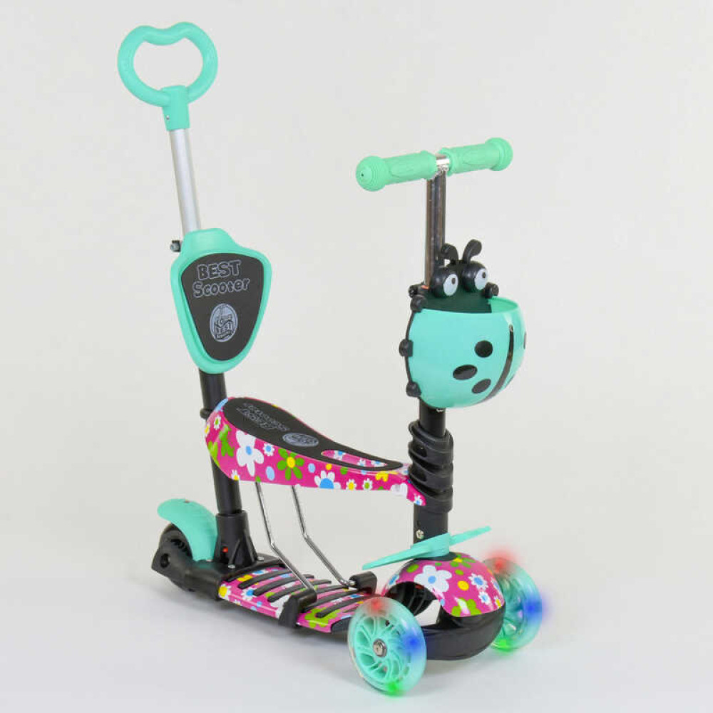 Самокат 5в1 43702 (1) Best Scooter, АБСТРАКЦИЯ, PU колеса, ПОДСВЕТКА  КОЛЕС, в коробке