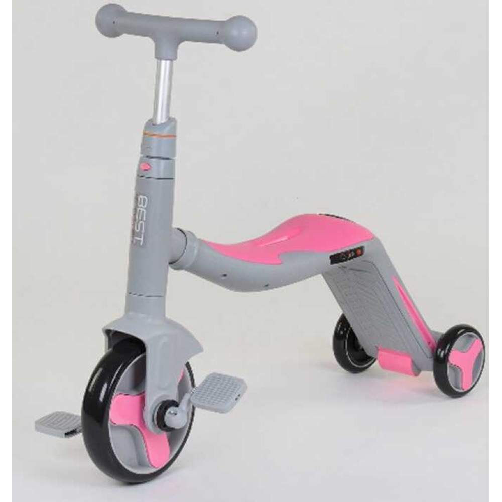 Самокат 3в1 JT 90601 (1) Best Scooter, самокат-велобег-велосипед, свет, 8 мелодий, колёса PU, переднее колесо d=20см, задние d=11см