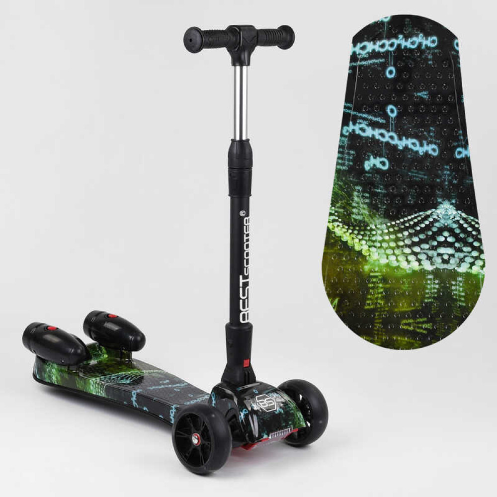Самокат "Best Scooter" MAXI" 65628 с парогенератором (4) МУЗЫКА, ДЫМ, ТУРБИНЫ, пластмассовый, колеса PU 120х40мм, складной алюминиевый руль, в коробке