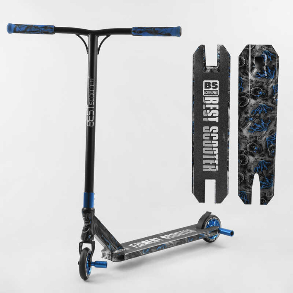 Самокат трюковый Best Scooter BS-77566 (4) HIC-система, ПЕГИ, алюминиевый диск и дека с ПРИНТОМ, колёса PU, d=110мм, ширина руля - 60 см, в коробке