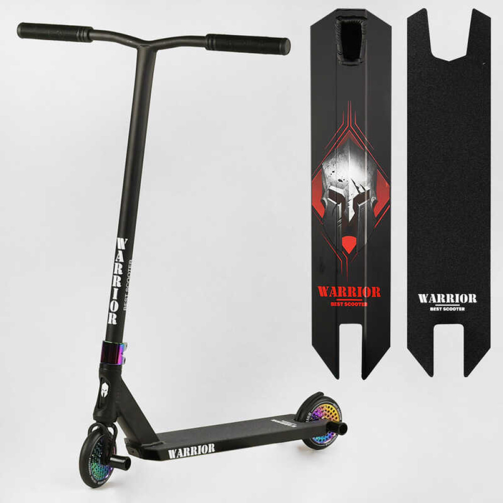 Самокат трюковый Т-60738 Best Scooter (4) "Warrior", HIC-система, ПЕГИ, алюминиевый диск и дека, колёса PU, d=120мм, ширина руля 58 см