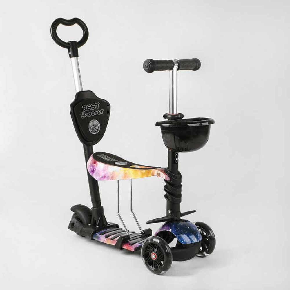 Самокат 5в1 16102 (1) Best Scooter, АБСТРАКЦИЯ, PU колеса, ПОДСВЕТКА  КОЛЕС, в коробке