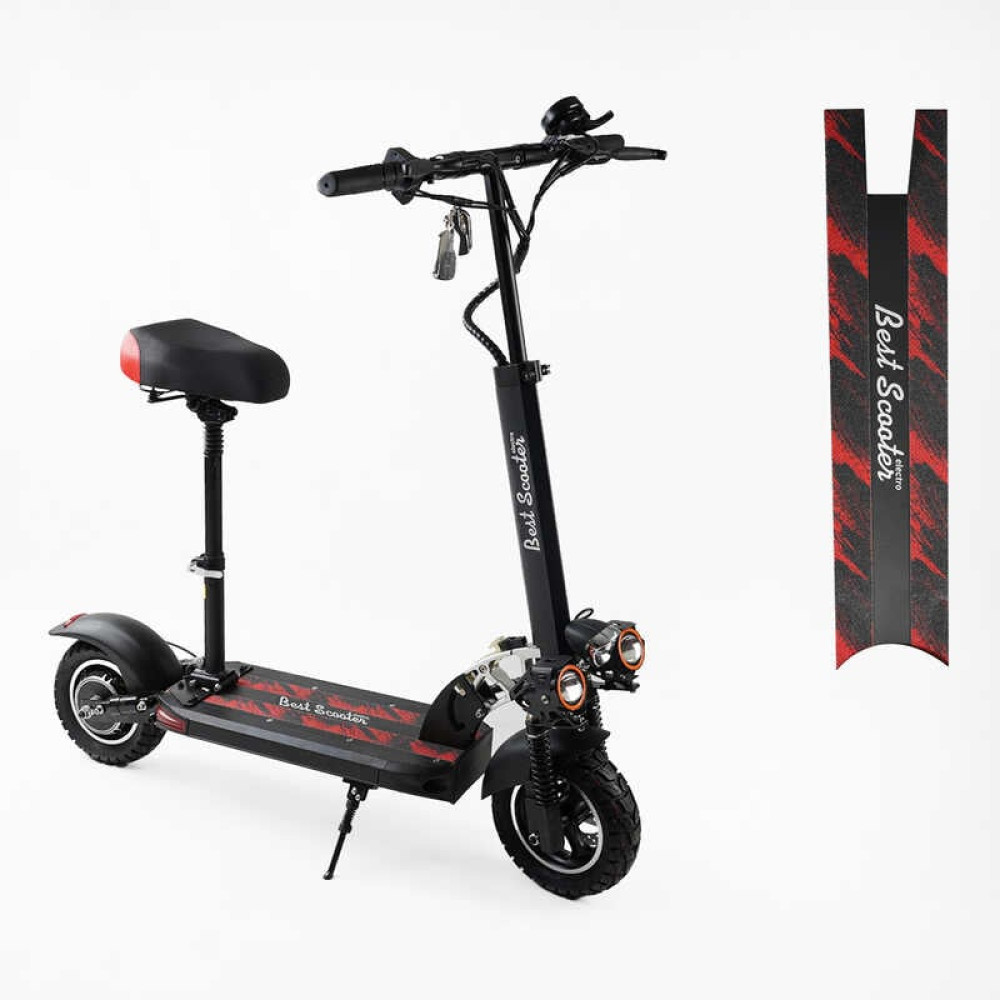 Електричний самокат BS-90711 Best Scooter з сидінням (1) двигун 800W, акумулятор літієвий 48V15Ah, колеса надувні 10’’, в коробці
